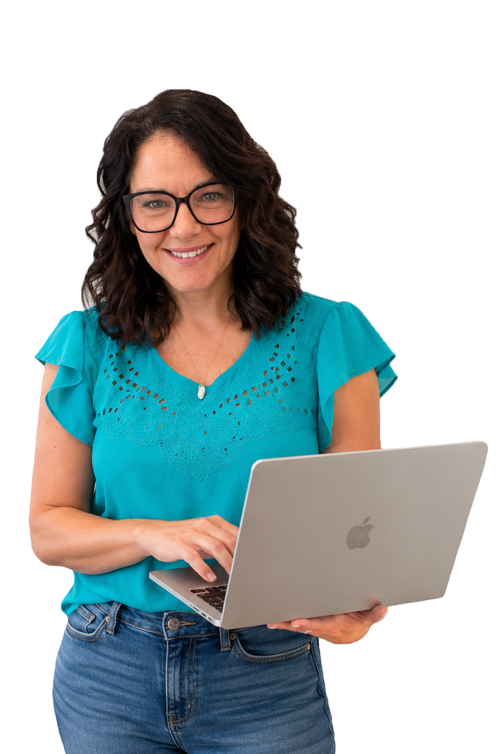 Shannon holding laptop